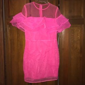 NWT Rare London Pink Mini Dress w/ Mesh Ruffles